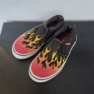 Vans Kids Flame Slip-On Shoes - Black and Red